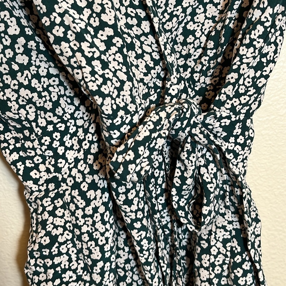 Free People Green White Floral Wrap Style Dress - Picture 5 of 13